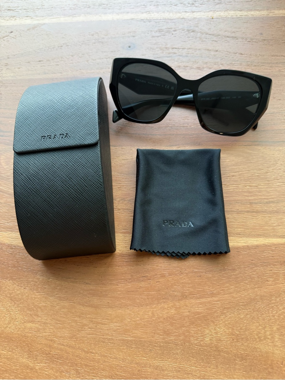 Prada Black Cat-Eye Sunglasses with Black Case and Cloth